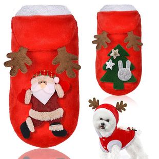 Flannel Antlers Santa Claus Dog Cat Pet Autumn and Winter New Button Small and Medium-Sized Dog Teddy Zhaozhi Zheng