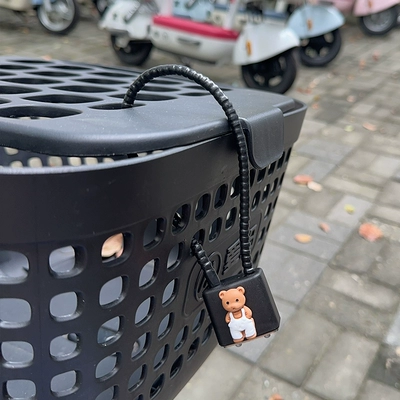 lock aluminum alloy front basket | Helmet lock - 28cm-thick-steel-cable-rope-key-style-black-brown-strap-bear
