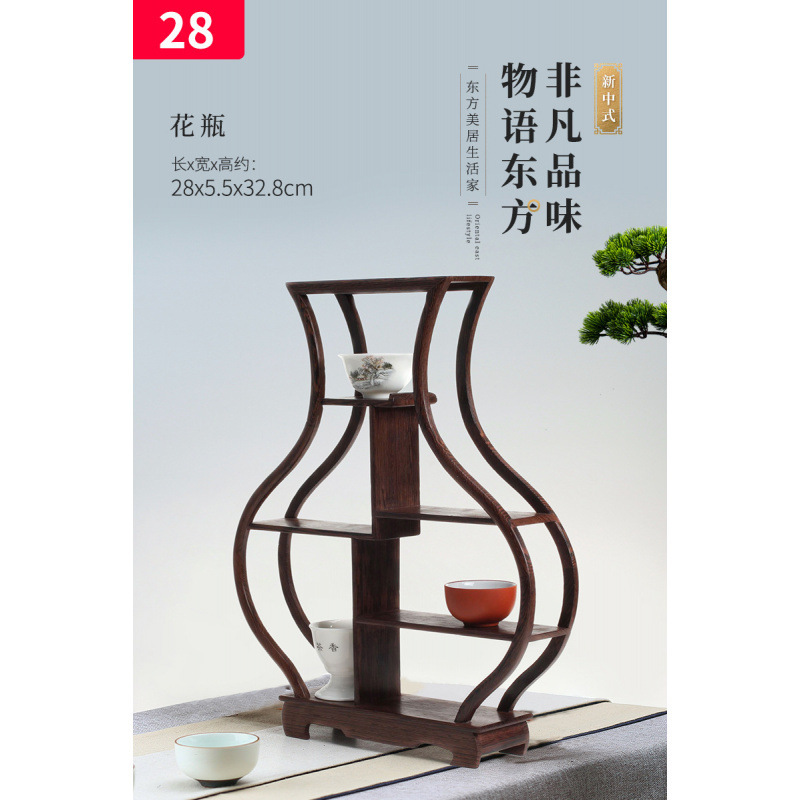 实木茶具架鸡翅木小博古架摆件 红木多宝格阁紫砂壶架子奇石底座|undefined