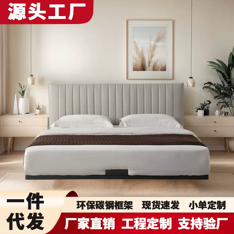 头层牛皮真皮床皮艺大床主卧1米8双人床1米5床架实木床实木框架
