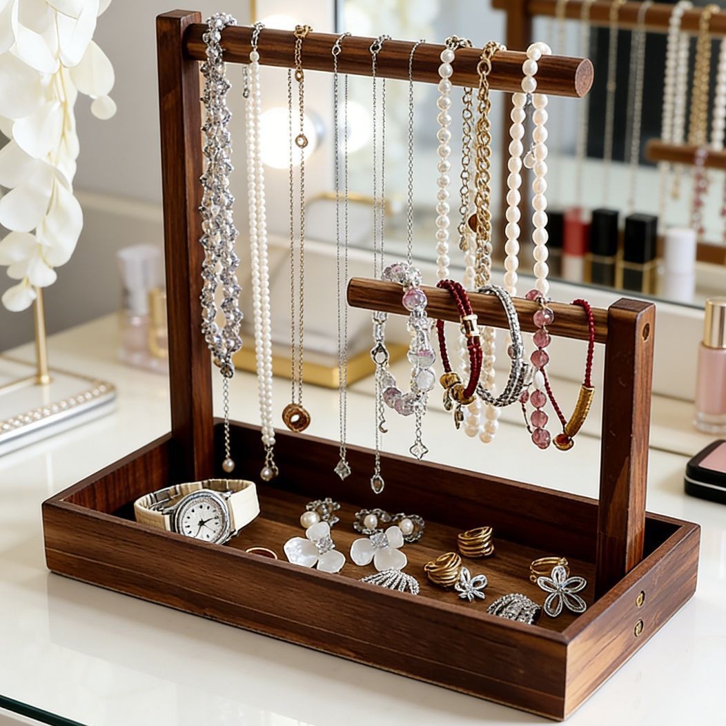 Madera sólida caja de joyería retro estante de exhibición brazalete de maquillaje mesa estante de exhibición Bo Gu estante de reloj pulsera pulsera pendientes