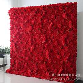 跨境仿真瀑布花墙红玫瑰定制背景墙传统婚礼活动婚庆道具装饰布置