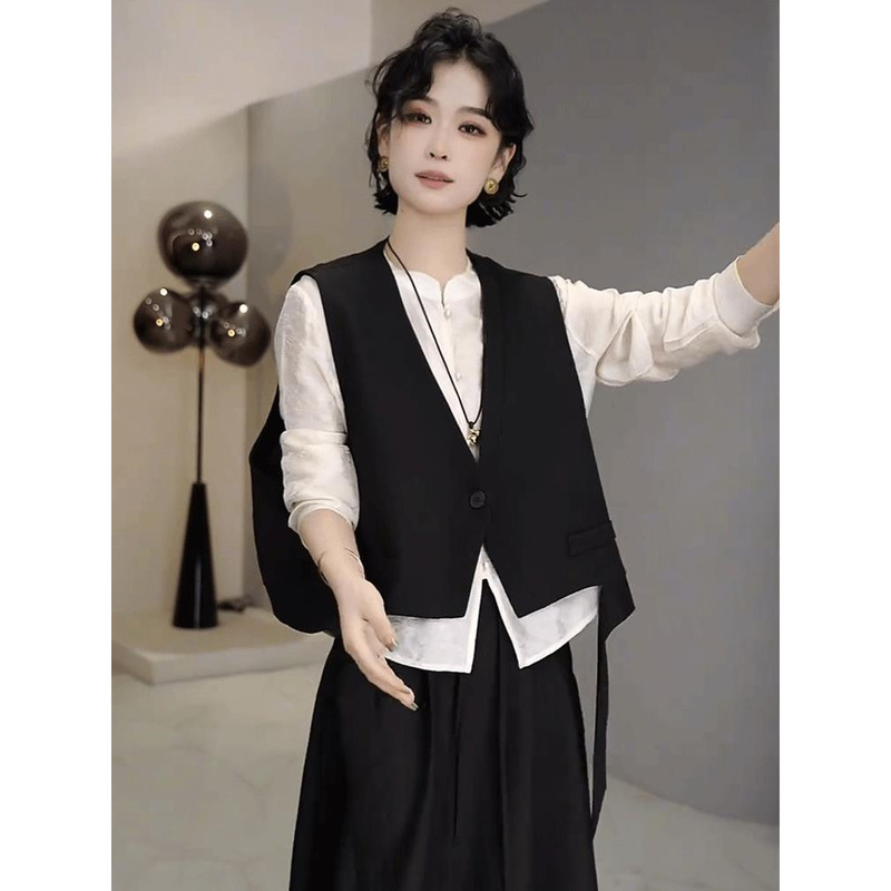 文艺复古休闲百搭西装马甲女2025秋季新款短款马夹坎肩外套上衣潮|undefined
