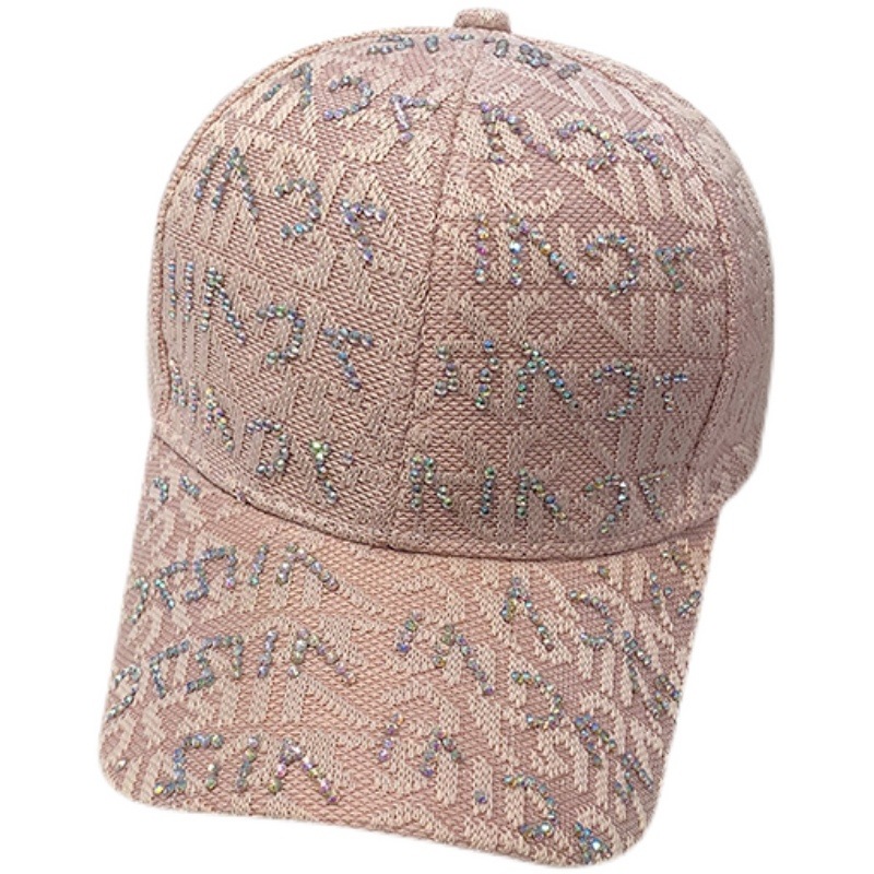 Women's Korean-style Trendy Baseball Cap With Rhinestone Letters, Fashionable And Versatile, Breathable And Sun-protective_voghion.com