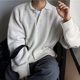Japanese Style Lazy Style Polo Collar Sweater Men's American Style Retro Solid Color High-grade oversize Inner Sweater