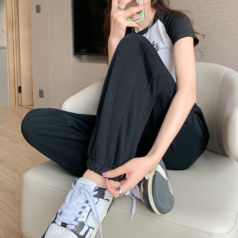 Black Sports Pants Women's Spring and Autumn 2023 New Fashion Loose Pants Casual Pants Wide Leg Pants for Hair