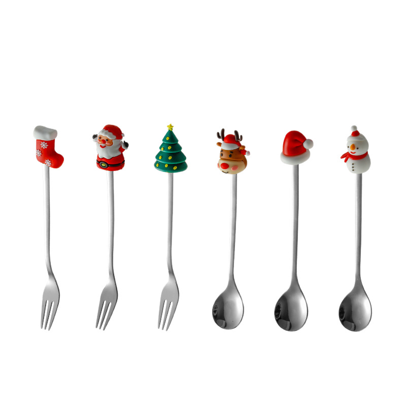 Cuchara de Navidad transfronteriza cuchara de dibujos animados cuchara de muñeco de nieve creativa de alto valor de cara cuchara de postre de Navidad horquilla de regalo cubiertos