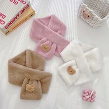 仿獭兔毛围巾女秋冬季韩版可爱小熊毛绒学生百搭加厚保暖交叉围脖