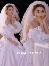 复古婚纱港风宫廷礼服白色连衣裙影楼拍照写真服装少女法式轻婚纱