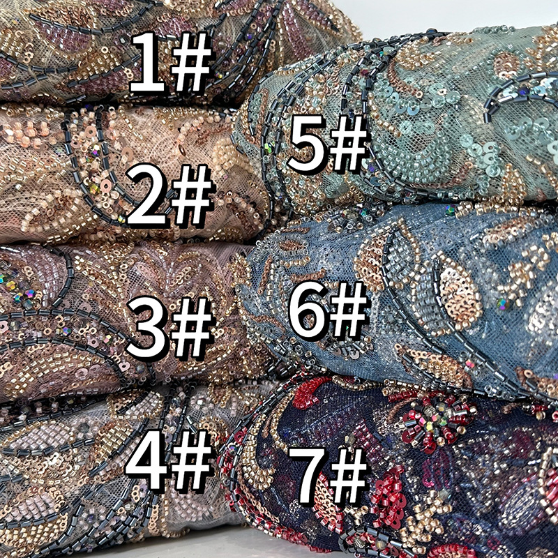 Inventario de cuentas bordadas de tubo de cuentas, cuentas de sequilla, tela de bordado de malla, vestido de boda, vestido de moda, tela de bordado de encaje