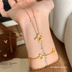 意大利布契風鏤空拉絲五花四葉草手鍊法式復古輕奢鑲鑽星芒項鍊女