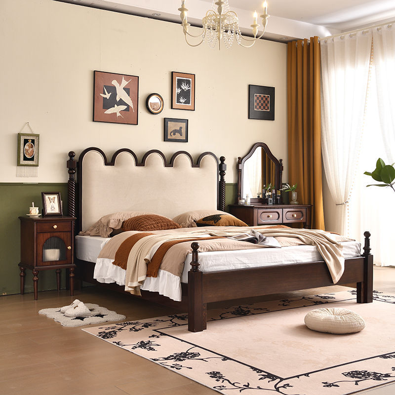 French Retro Full Solid Wood Soft Bed American Master Bedroom 1.8 m Double Queen Bed Antique Wedding Bed Princess Bed