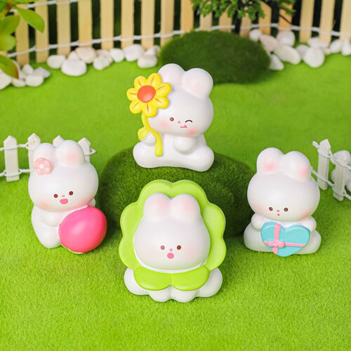 Cute Cartoon Bunny Figurine, Pastoral Small Rabbit, Adorable Plush Pet, Resin Bunny, Desktop Decor, Gift for Girls