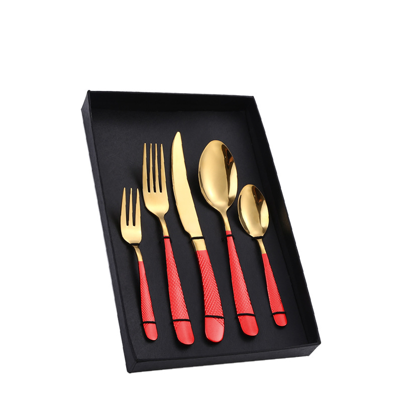 Amazon Tik Tok vajilla de acero inoxidable 4/5 piezas traje estrella diamante cuatro piezas principales caja de regalo cuchillo de comida occidental, tenedor y cuchara traje