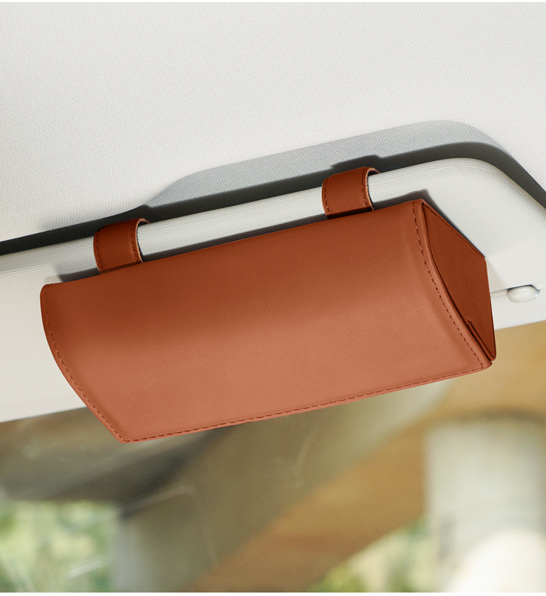 Car Glasses Case, Car Leather Sun Visor, Multi-Functional Storage Bill Holder, Car Sunglasses Case Can Be Ordered with Logo