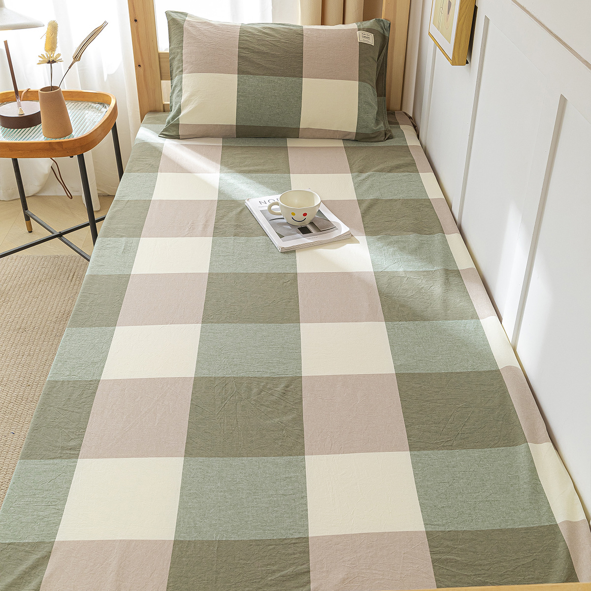 Sábana de algodón lavado de algodón puro para dormitorio de estudiantes, pieza individual 100 algodón, sábana de cama individual, funda de almohada, juego de tres piezas