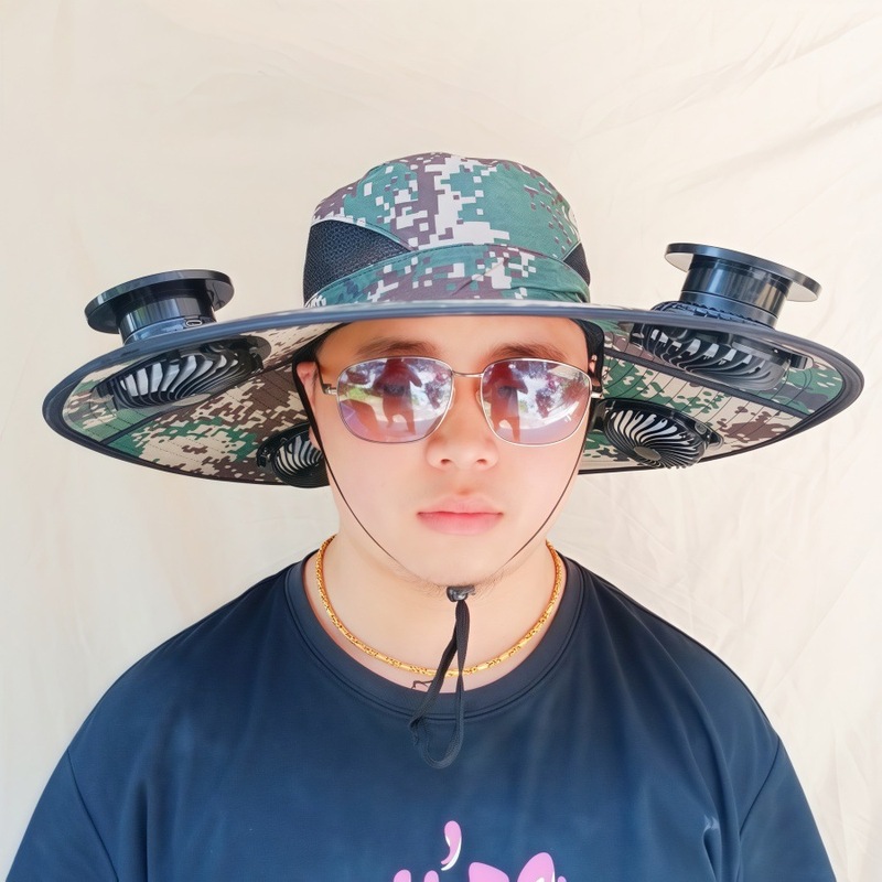 ソーラーファン付き帽子、一体型釣り帽子、男性用アウトドア登山帽子、ファン付き帽子、600mAh、スチールリング付き|undefined