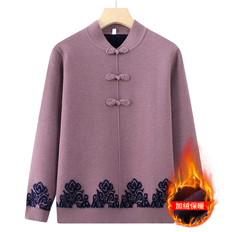 Source factory women's outerwear for middle-aged and elderly women, autumn and winter fleece-lined knitwear, stylish base layer for mothers, elderly clothing