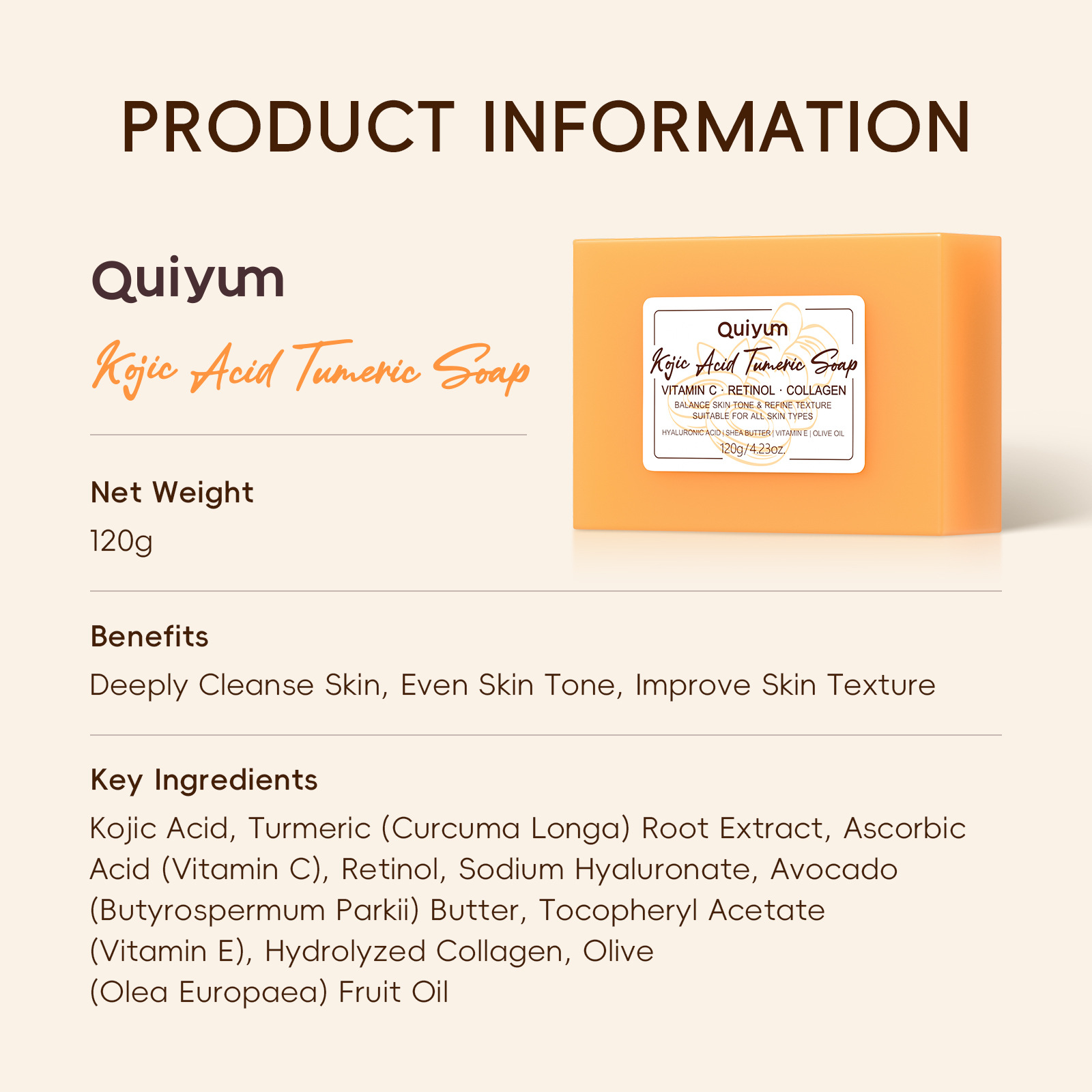 Cross-border full English version QUIYUM Curcumic acid Cleaning Handmade Soap 120g Soap Essential oil soap manufacturer wholesale undefined