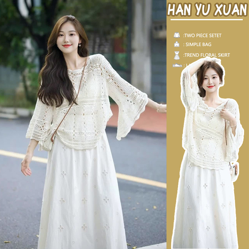 in stock maternity dress good-looking fairy apricot hollow lace sweater long sleeve blouse 2025 new spring and autumn suit