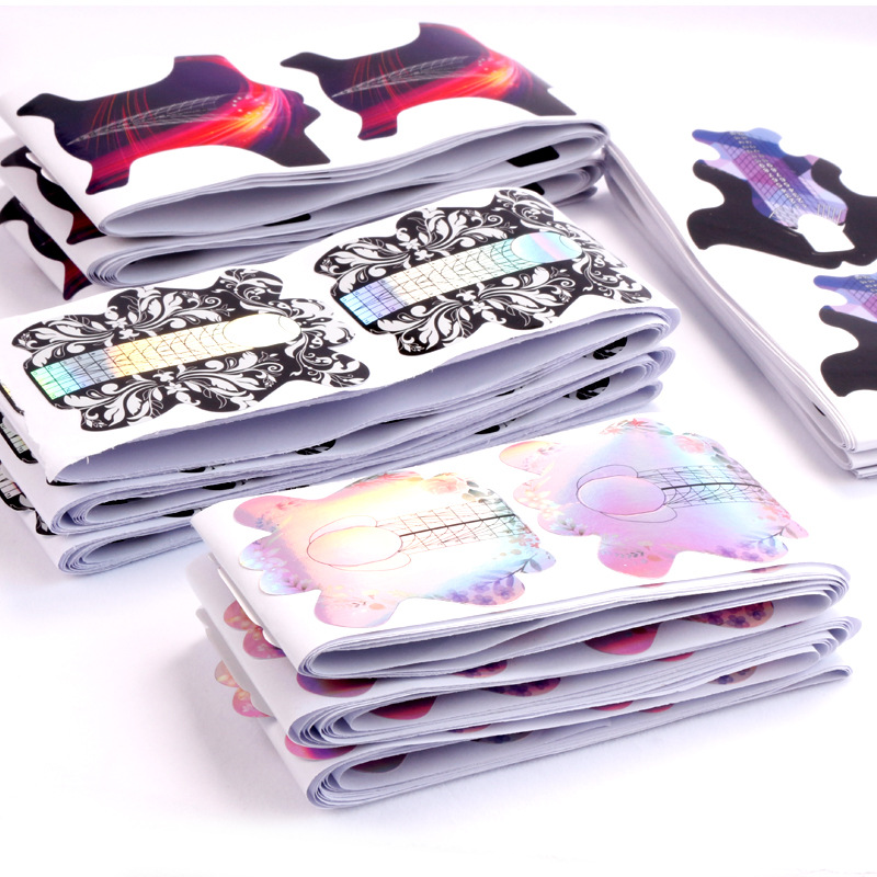 Banda de papel de manicura exclusiva transfronteriza, herramienta de extensión de uñas de fototerapia francesa, bandeja de papel rectangular de herradura de mariposa de manicura, 100 piezas