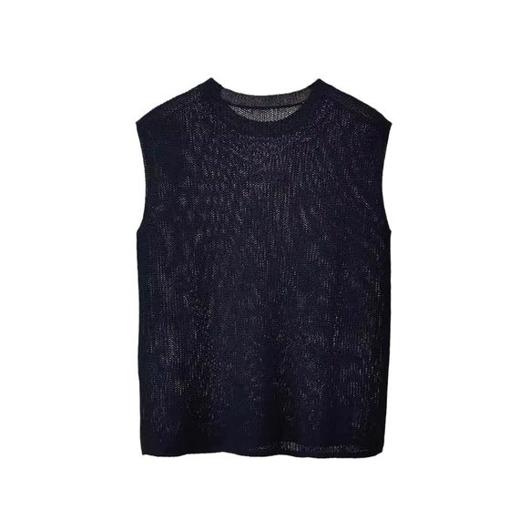 Ice Silk Linen Thin Round Neck Knitted Vest Women's Summer Loose Stacked Inner Vest Sleeveless Top for Outer Wear