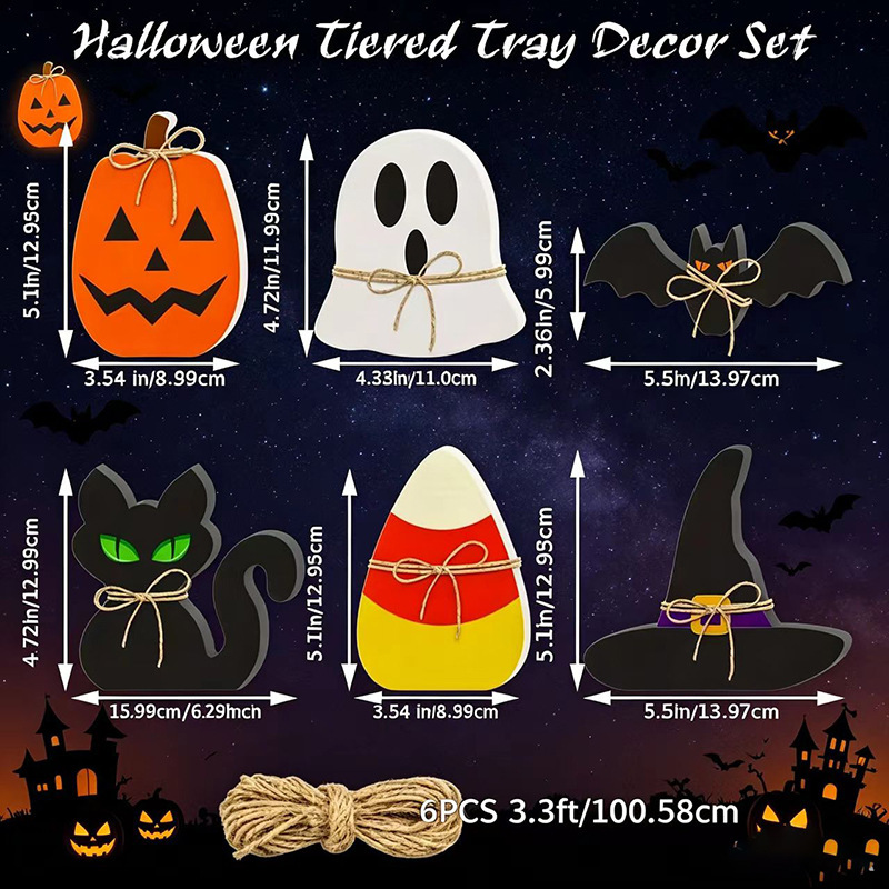 Cross-Border Halloween Decoration Layered Tray Table Sign Display Wooden Crafts Farmhouse Autumn Festival Standing Night Light Cross-Border Halloween Decoration Layered Tray Table Sign Display Wooden Crafts Farmhouse Autumn Festival Standing Night Light