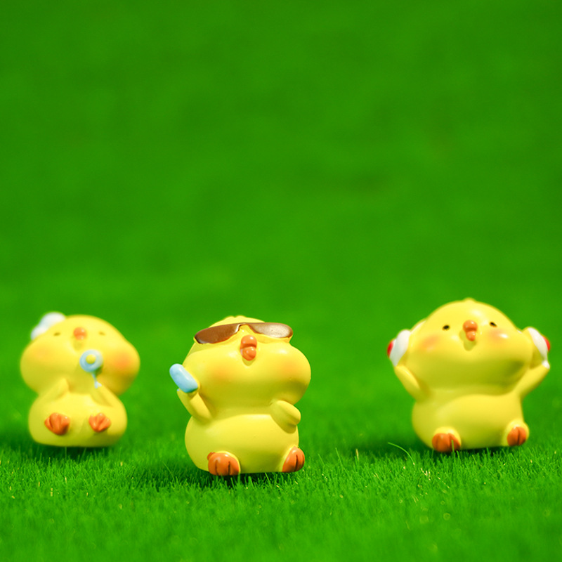 Adornos de micro paisaje, pequeños accesorios de resina animal de pollo amarillo, muñecos lindos creativos, adornos de escritorio, adornos artesanales