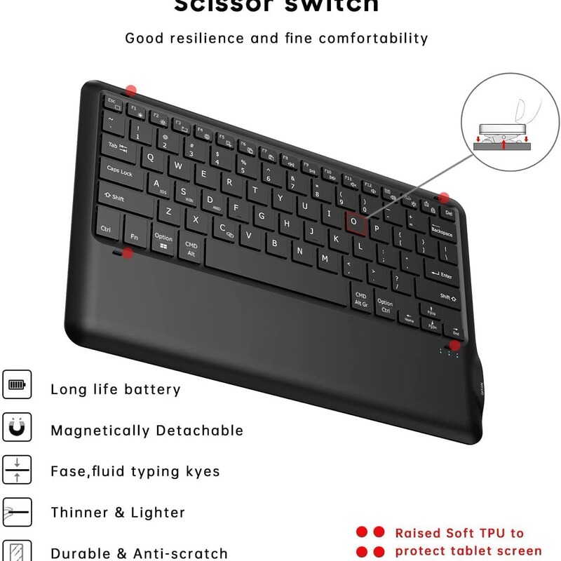 12-13inch Ultra-Thin Portable Rechargeable Bluetooth Keyboard Compatible with Ios/Windows/Android Touchpad