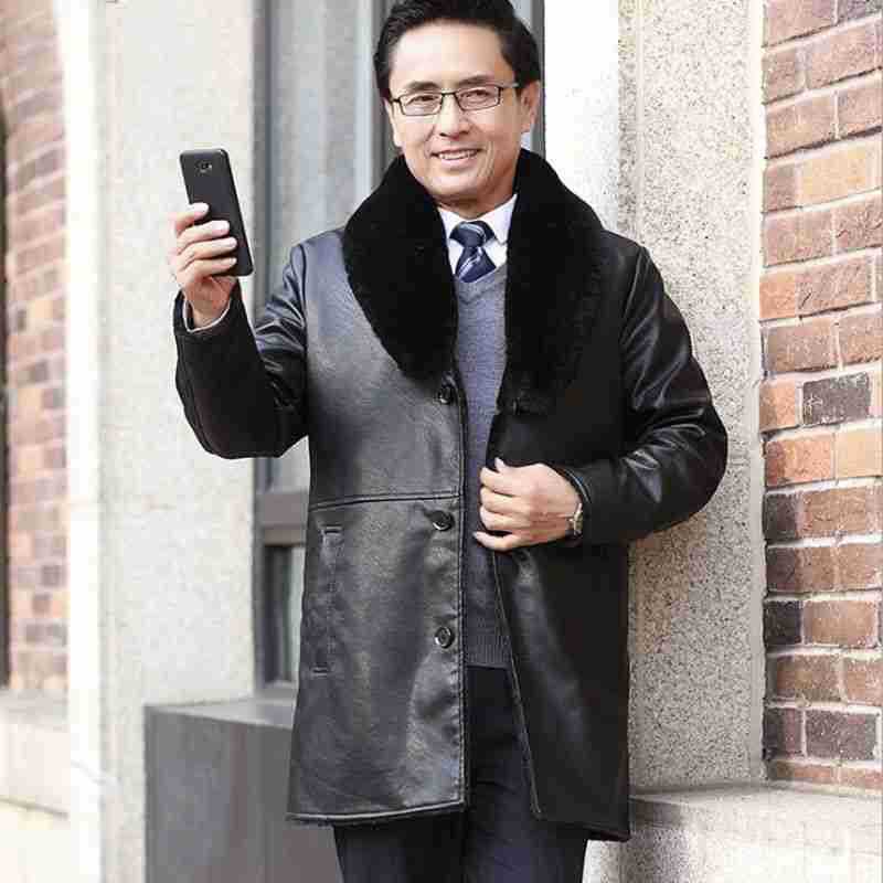 Solid Color Lapel Single-Breasted Loose-Fitting Faux Fur Coat with Side Seam Pockets, Fur Lining for Warmth, Suitable for Middle-Aged People