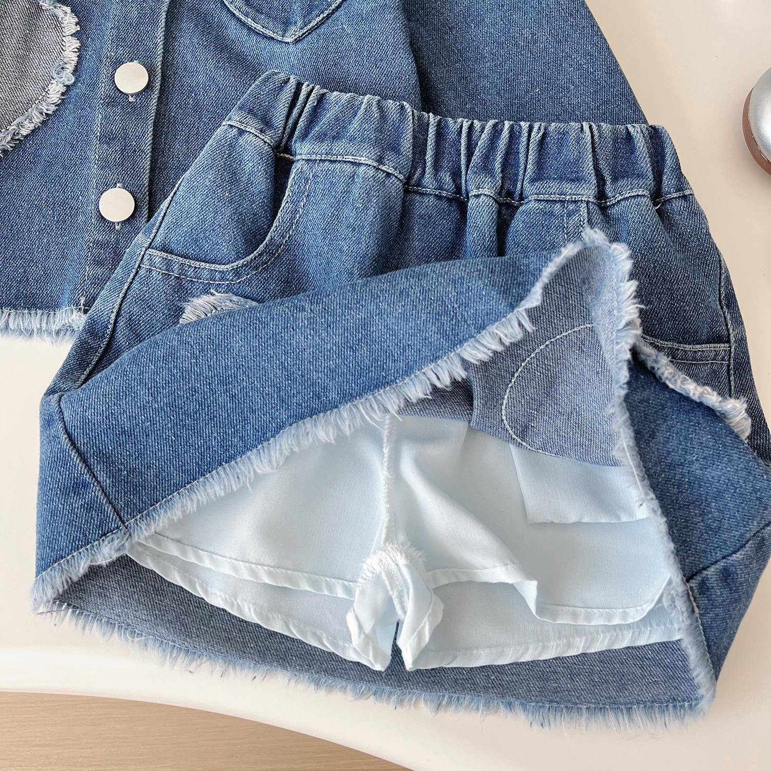 2024 autumn new Korean version girls' patchwork love skirt set, baby long sleeved socialite denim 67387_voghion.com