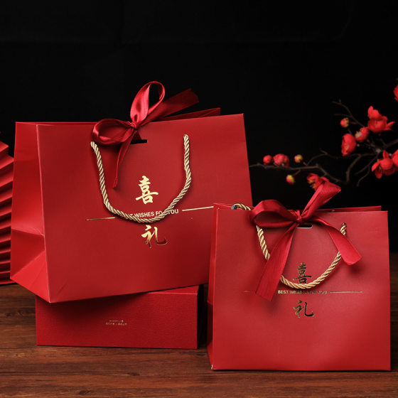 Chinese style bright red in stock gift paper bag wedding return candy bag gift packaging paper bag