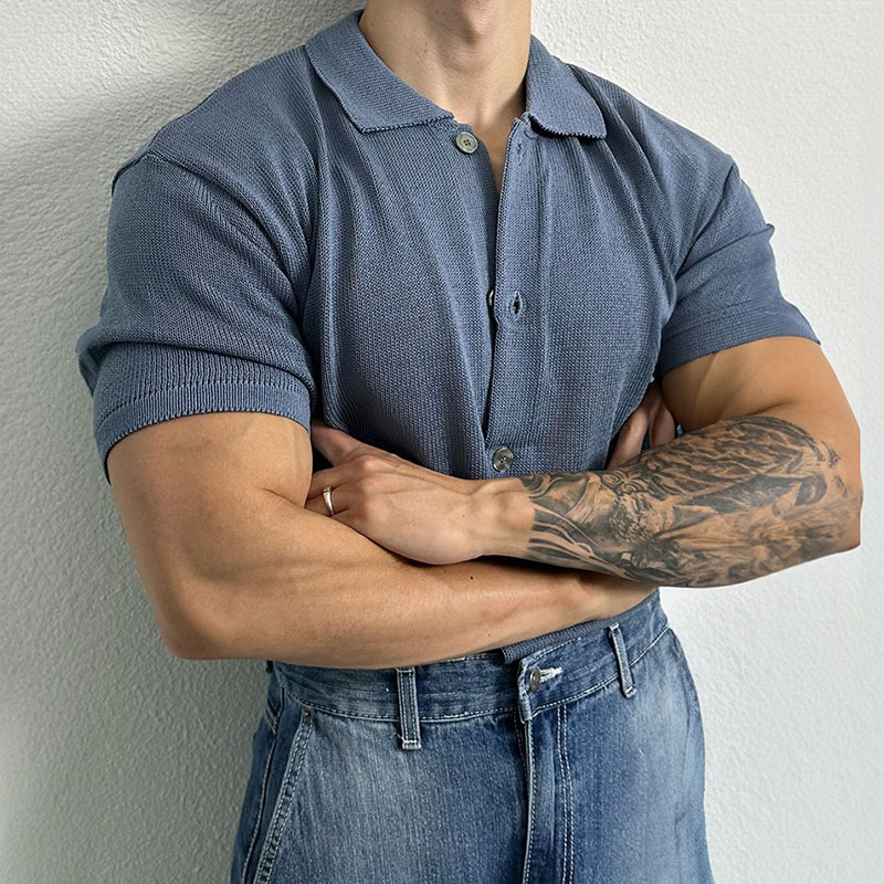 Summer new short-sleeved sweater men's cardigan POLO shirt lapel slim business T-shirt foreign trade cross-border wholesale