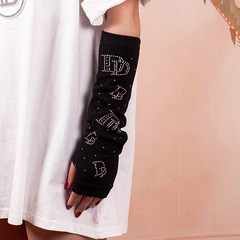 防曬袖套女手臂套秋冬長款亮鑽露指針織手套加厚保暖禦寒假袖子