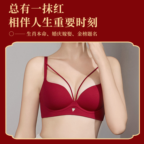 Lucky Red Underwear for Women, Small Cup Shaping, Seamless, Wire-Free, for Wedding Brides, Chinese New Year, No Breast Augmentation, Bra for the Year of the Dragon