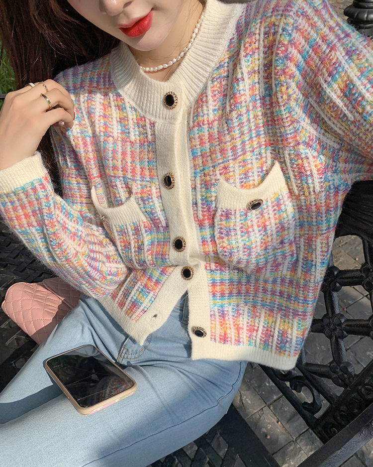 2023 Autunno Nuovo Moda Eleganza Cappotto Donna Stile Lazy Piccolo Girocollo Maglia Top_voghion.com