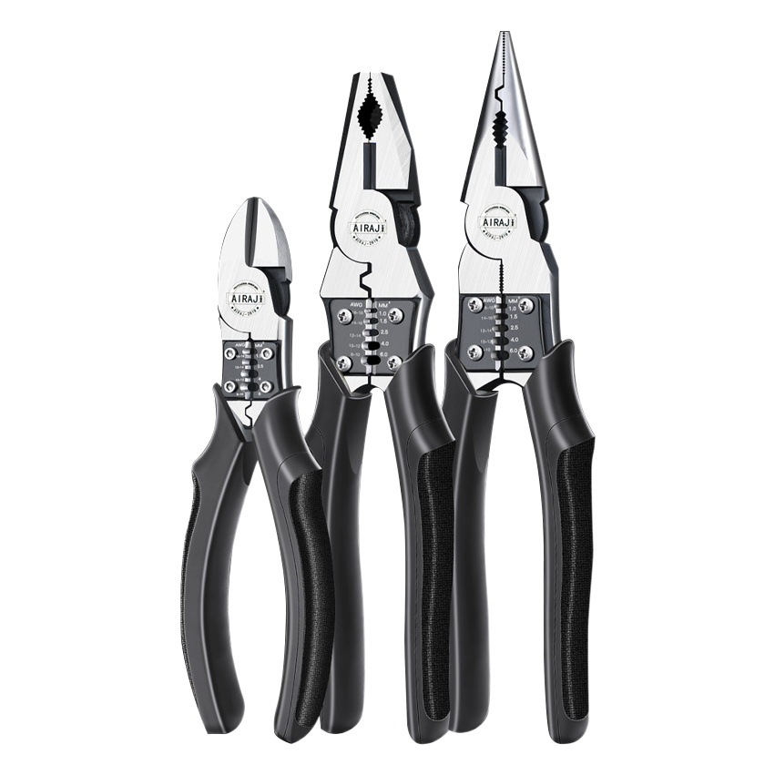 Alicates industriales multifuncionales de acero, pinzas de punta fina, corte diagonal y crimpar, herramientas de electricista al por mayor