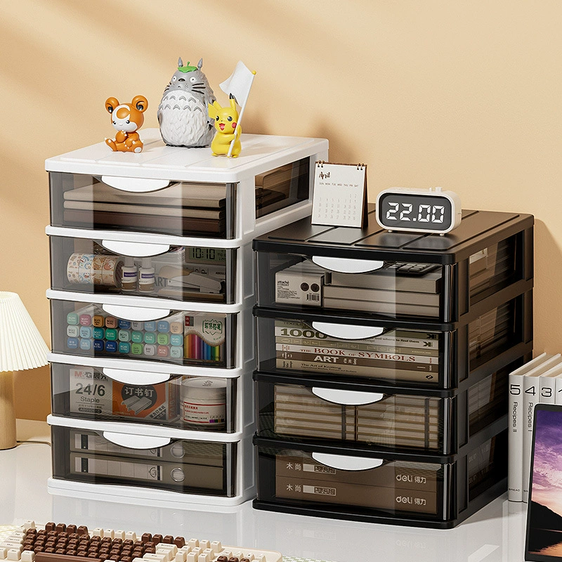 Multi-Layer Transparent Drawer Storage Cabinet, Desk File Organizer, Holds A4, 2–6 Layers