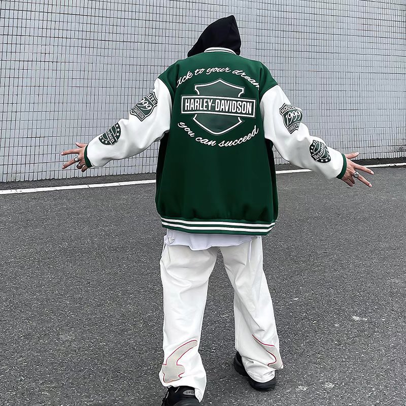 야구 유니폼 남성 겨울 아메리칸 스트리트 가을, 겨울 복고풍 녹색 퀼트 재킷 소년면 재킷