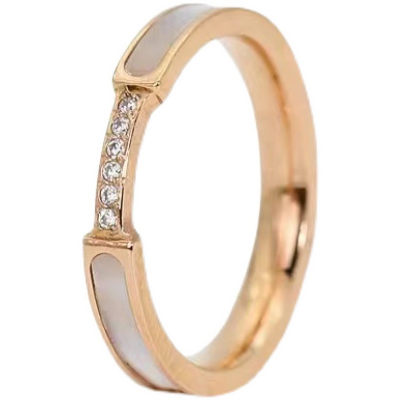 Women'S Gender Plating, Inlay Design Simple Style Solid Color Titanium Steel Plating Inlay Rhinestones Shell Rings 1 Piece