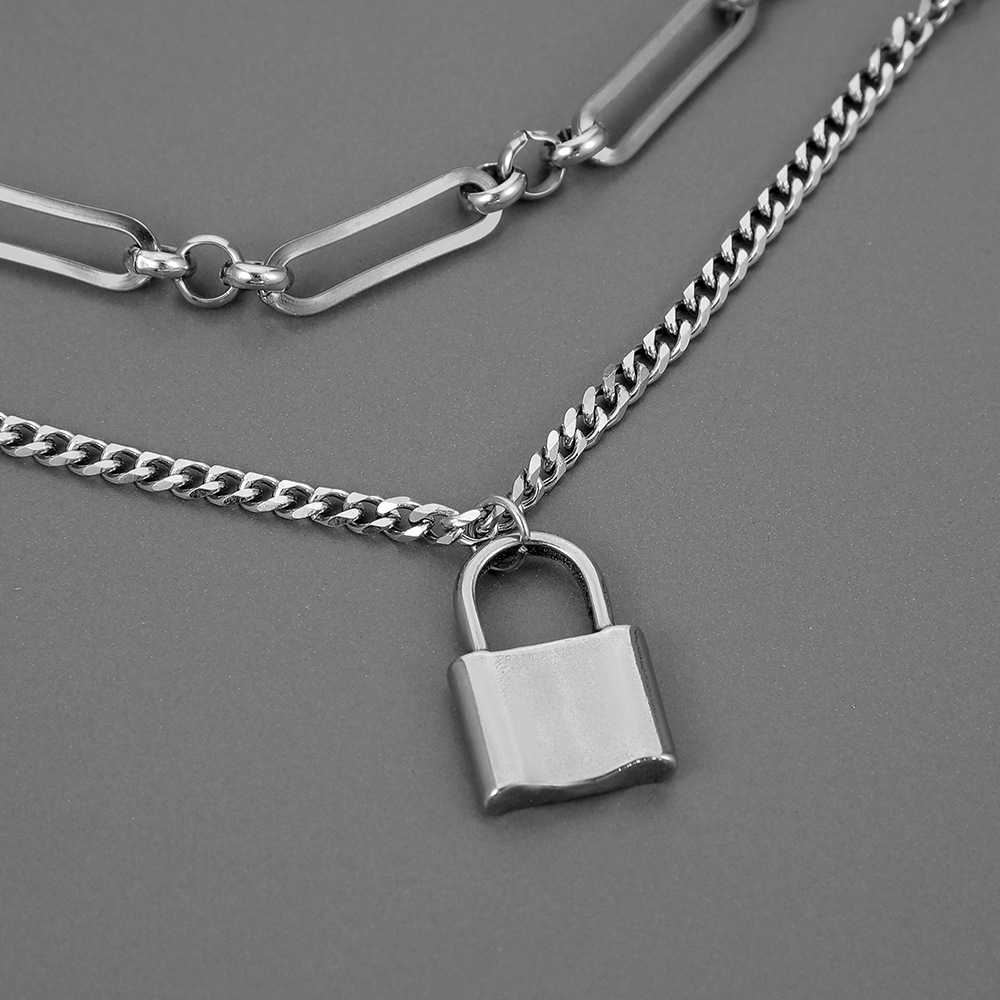 European Style Titanium Padlock Pendant Necklace For Men Stainless_voghion.com