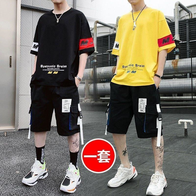 Summer short-sleeved T-shirt national fashion brand Hip Hop couple suit men's sports two-piece suit workwear five-point shorts student