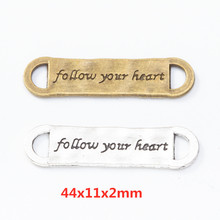 DIY饰品配件复古锌合金 双吊FOLLOW YOUR HEART字牌 批发2517