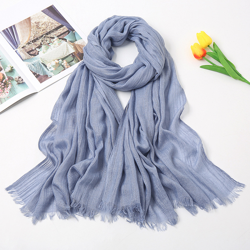 Women's Fashion Solid Color Cotton Tassel Cotton Linen Scarves display picture 13