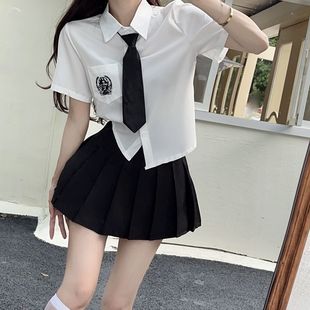 College Style Jk Uniform Suit Embroidered Short-Sleeved Shirt Women's Slim Versatile Top Pure Lust Pleated Skirt Two-Piece Set