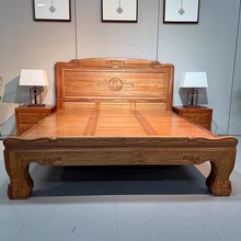 新中式海棠木实木床主卧1.8米双人床古典雕花卧室1.5米仿古实木床