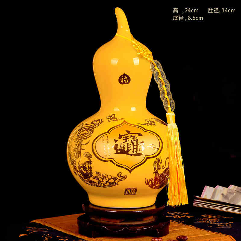 황룡과 봉황 상서로운 박 보물 + 나무 베이스