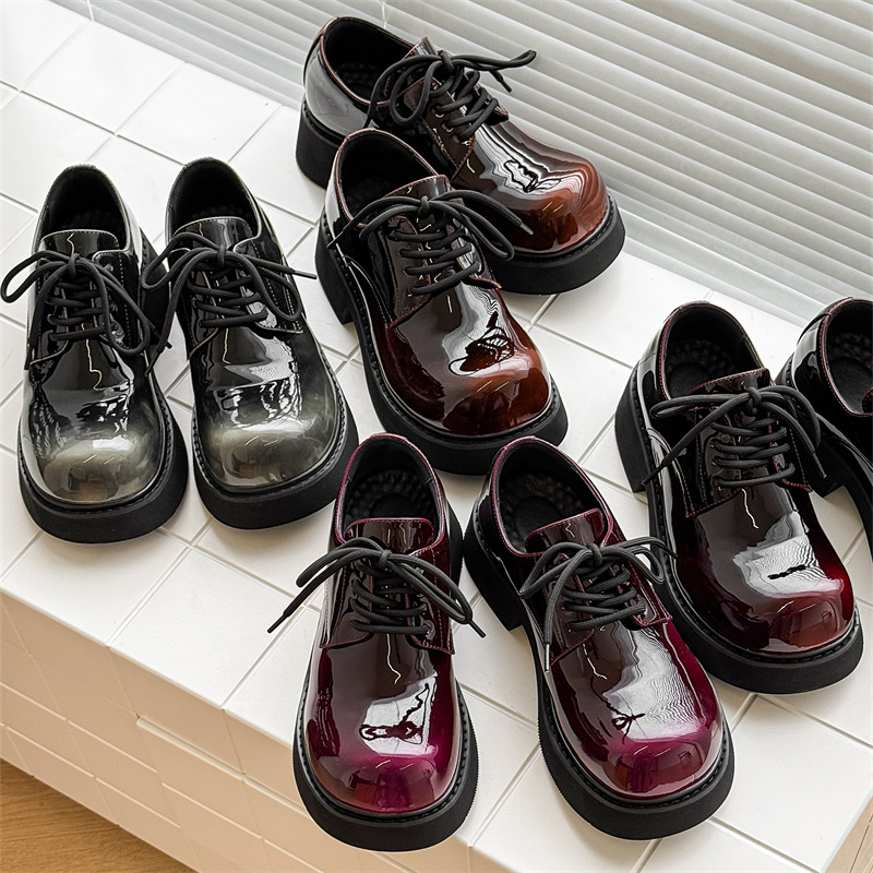 米奇休闲皮鞋大头厚底内增高个性9522变色灰色 棕色 红色 紫色-J