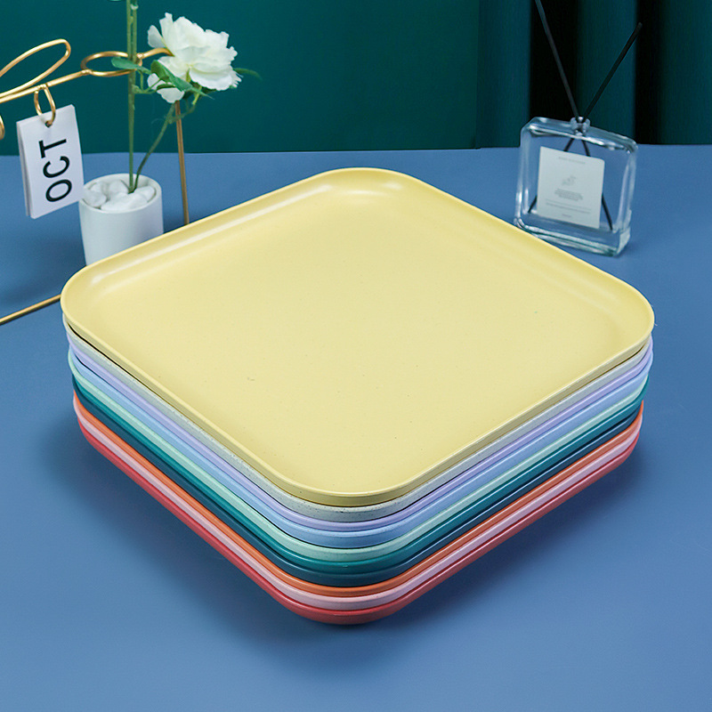 Bandeja cuadrada paja de trigo hogar taza de té plato de fruta bandeja de puesto placa resistente a la caída placa duradera