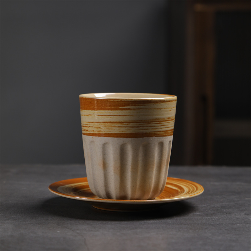 Estilo japonés vintage de cerámica taza de café y platillo traje creativo regalo taza de té de la tarde taza de café de gres